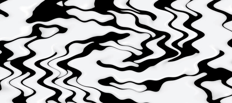 Black and white curved lines background. Monochrome wavy pattern