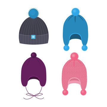 Vector illustration of children's hats with buboes and ties.