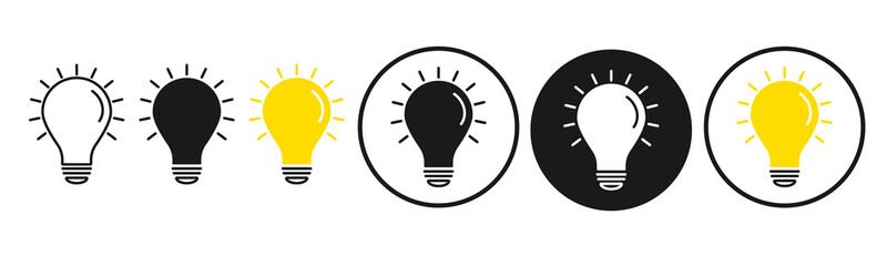 Fototapeta premium Light lamp simple line icon. Idea symbol.Light bulb icon set in flat design.Outline and filled vector icon.