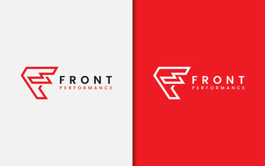 Red Letter F Monogram Logo Design with Sharp Geometric Lines Style Concept.