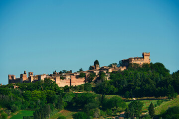 Fototapeta na wymiar View of Gradara with defensive walls and castle, Marche Region, Italy