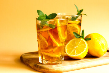 Iced tea with lemon and mint