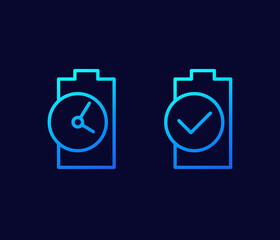 Battery charging time line vector icons