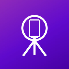Fototapeta na wymiar phone on tripod with ring light, vlog recording icon for web