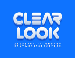 Vector stylish banner Clear Look. White modern Font. Abstract digital Alphabet Letters and Numbers set