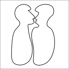 Line art portrait of young people. Two men before a kiss. One line of gay men homosexuals at the moment before the kiss. Profile drawing of a gay couple during a romantic date. Vector isolated.