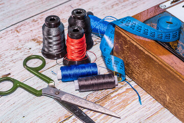 Sewing accessories sewing machine and colored threads