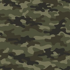 Camouflage texture seamless pattern. Abstract modern military green camo background for fabric and fashion textile print. Vector illustration.