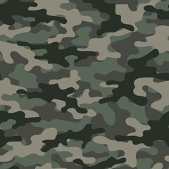 Fototapeta premium Camouflage green texture seamless pattern. Abstract modern military camo background for fabric and fashion textile print. Vector illustration.