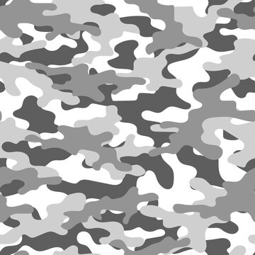 grey Camouflage texture seamless pattern. Abstract modern military camo background for fabric and fashion textile print. Vector illustration.