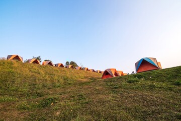 Nan , Thailand-February 10, 2017 :Camping Tents on Doi Samer Dao Mountain at twilight, Nan Province, Thailand.