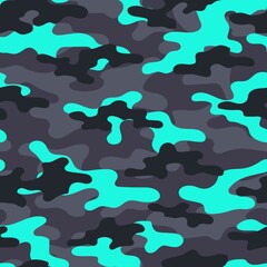 blue Digital camouflage seamless pattern. Military texture. Abstract army or hunting masking ornament. Classic background. Vector design illustration.