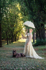 Girl in an old dress with ruffles