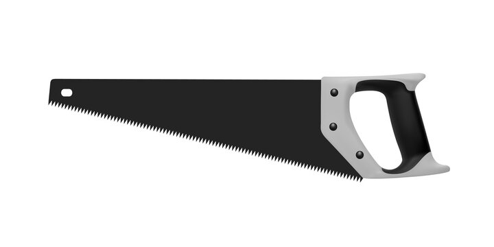 Hand saw on wood in a vector on a white background.Hand hacksaw on wood in the vector side view.
