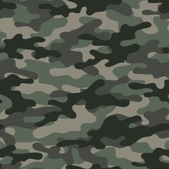 Fototapeta premium Camouflage texture green seamless. Abstract military camouflage background for fabric. Vector illustration