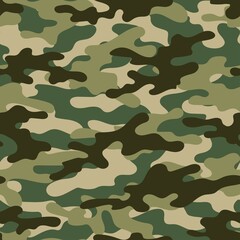 Fototapeta premium Camouflage green texture seamless. Abstract military camouflage background for fabric. Vector illustration