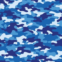 Blue Military vector camouflage hunting background seamless print. EPS