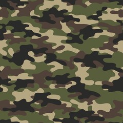 Fototapeta premium Green Military vector camouflage hunting background seamless print. EPS