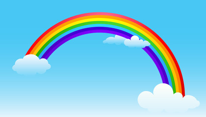 Sky with clouds and rainbow. Vector illustration