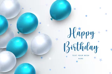 Fotobehang Elegant blue ballon Happy Birthday celebration card banner template background © Phoebe Yu