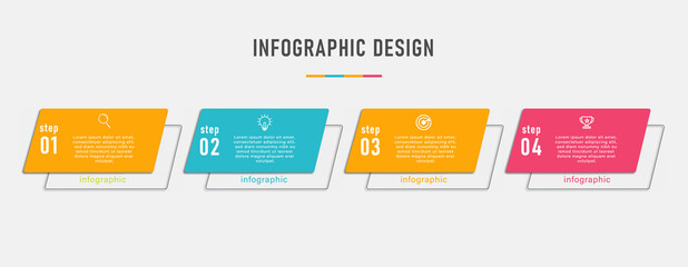 Business info graphics template with option number work flow four steps