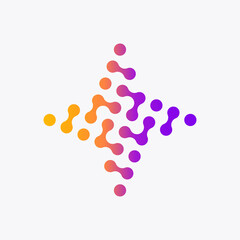 Image of a four-sided star formed from the formation of a binary symbol. The image also resembles a ninja’s weapon, the shuriken. A unique and eye-catching symbol for a technology company.