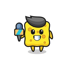 Character mascot of sponge as a news reporter