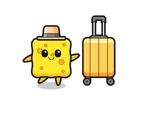 sponge cartoon illustration with luggage on vacation