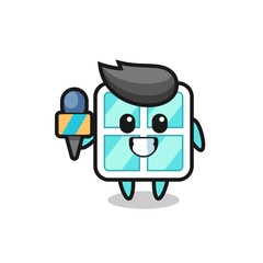 Character mascot of window as a news reporter