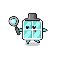 window cartoon character searching with a magnifying glass