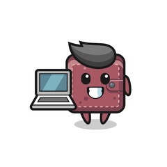 Mascot Illustration of leather wallet with a laptop
