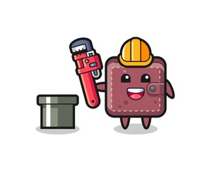 Character Illustration of leather wallet as a plumber