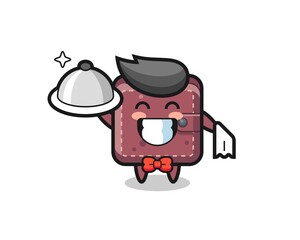 Character mascot of leather wallet as a waiters