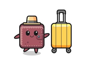 leather wallet cartoon illustration with luggage on vacation