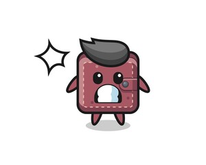 leather wallet character cartoon with shocked gesture