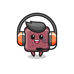 Cartoon mascot of leather wallet as a customer service