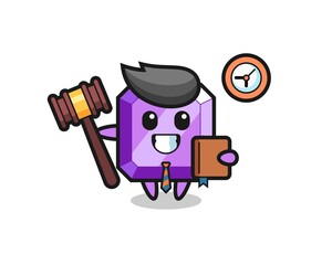 Mascot cartoon of purple gemstone as a judge