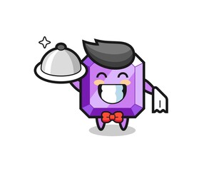 Character mascot of purple gemstone as a waiters