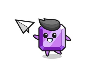purple gemstone cartoon character throwing paper airplane