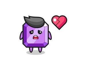 purple gemstone cartoon illustration is broken heart