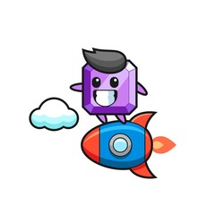purple gemstone mascot character riding a rocket