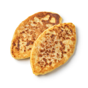  Pair of traditional fresh baked Moroccan stuffed batbot isolated on white background