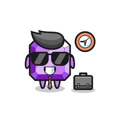 Cartoon mascot of purple gemstone as a businessman