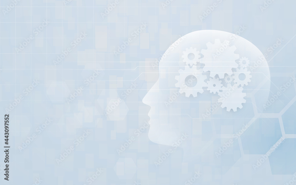 Poster artificial intelligence. human head outline. futuristic technology and engineering concept. vector i