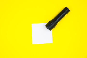 Blank white To Do List Sticker with black flashlight. Searching information on the Internet..Close...