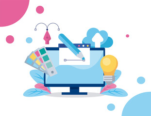 desktop with web design