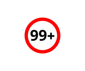 99+ restriction flat sign isolated on white background. 99 plus Age limit symbols