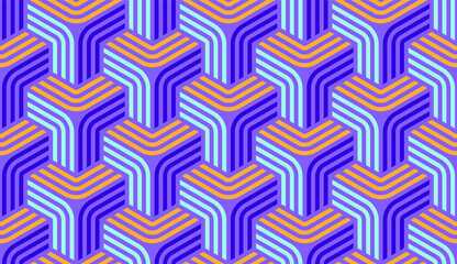 Seamless 3D pattern. Optical illusions. Op Art. Template for fabric or wrapping. Modern textile. Geometric ornament. Stylish background. Wallpapers. Pastel colors. Luxury 3D Tiles.