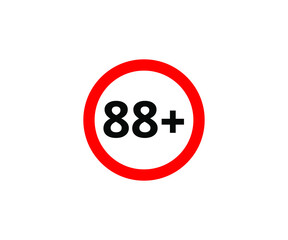 88+ restriction flat sign isolated on white background. 88 plus Age limit symbols