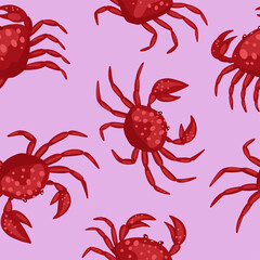 Cute, funny crabs. Abstract vector stock seamless pattern. Colored cartoon ornament with sea animals. Modern design for summer print, fabric, textile, background, wallpaper, wrapping, card, decor.